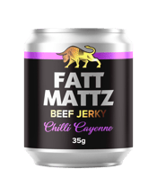  Fatt Mattz Beef Jerky Chilli<br>Cayenne 35g  35G Attention Hot Heads! Are you tired of snacking on bland and sugary beef jerky while enjoying your favourite brew? Look no further than Fatt Mattz Chilli Cayenne Beef Jerky!<br>Hand crafted from premium Australian beef and infused with a blend of chilli and cayenne pepper. This jerky is the perfect complement to your favourite craft brew and packs a punch that will keep your taste buds entertained. The spicy flavours of the jerky balance the bitterness of the hops, making for a perfect pairing th