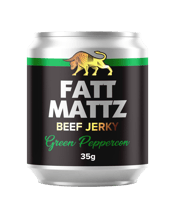  Fatt Mattz Beef Jerky Green<br>Peppercorn 35g  35G Attention Craft Beer Barons! Are you tired of snacking on boring and tasteless jerky while enjoying your favorite brew? Elevate your snacking game with Fatt Mattz Green Peppercorn Beef Jerky!<br />Crafted from premium Australian beef and infused with the unique and bold flavor of green peppercorns, this jerky is the perfect complement to your craft beer. The distinctive flavors of the jerky blend perfectly with the notes of your favorite brew, making for a delicious and satisfying snack.<br />Bu