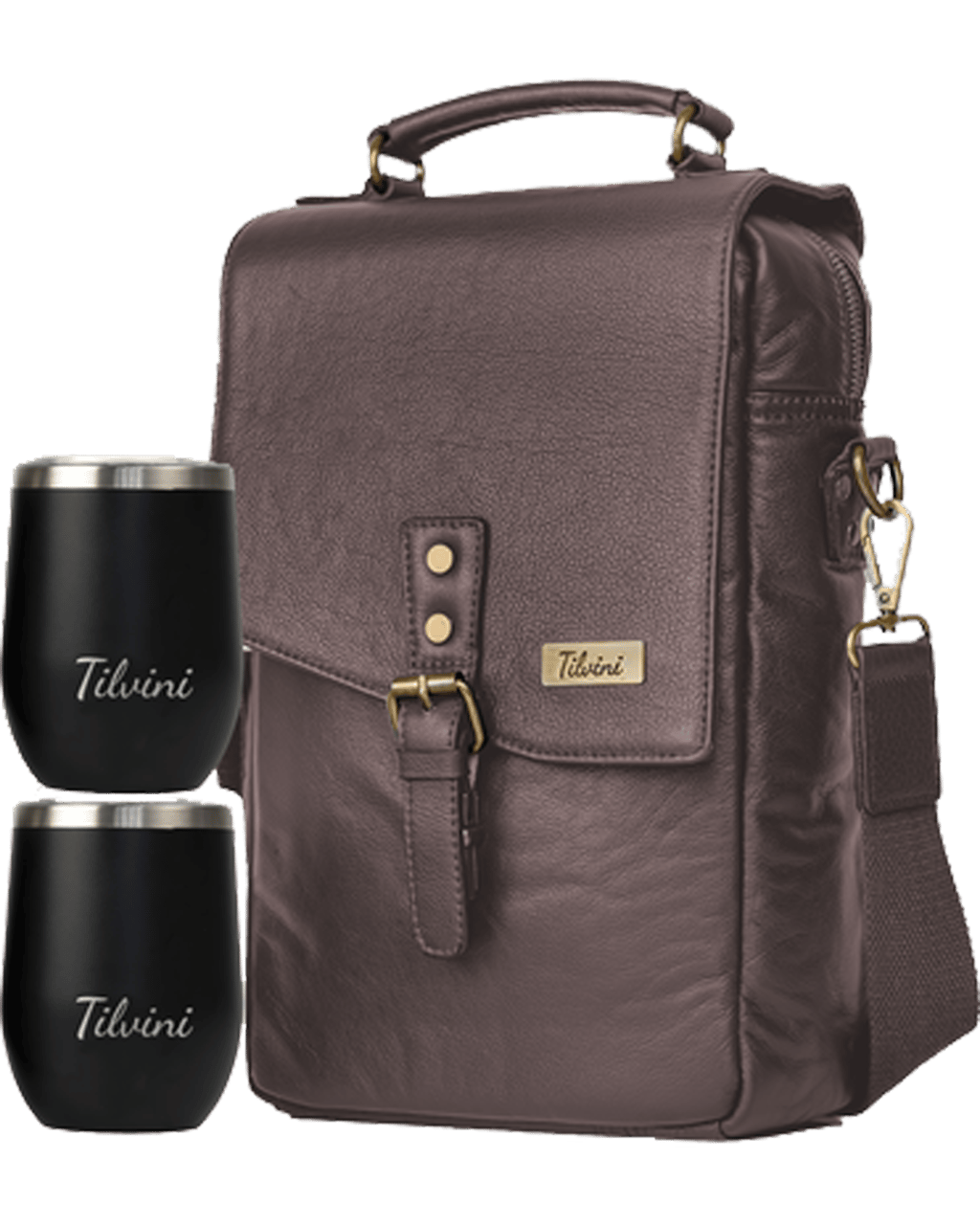 Buy Tilvini Insulated Genuine Leather Wine Bag & 2 Tumbler Wine Gift