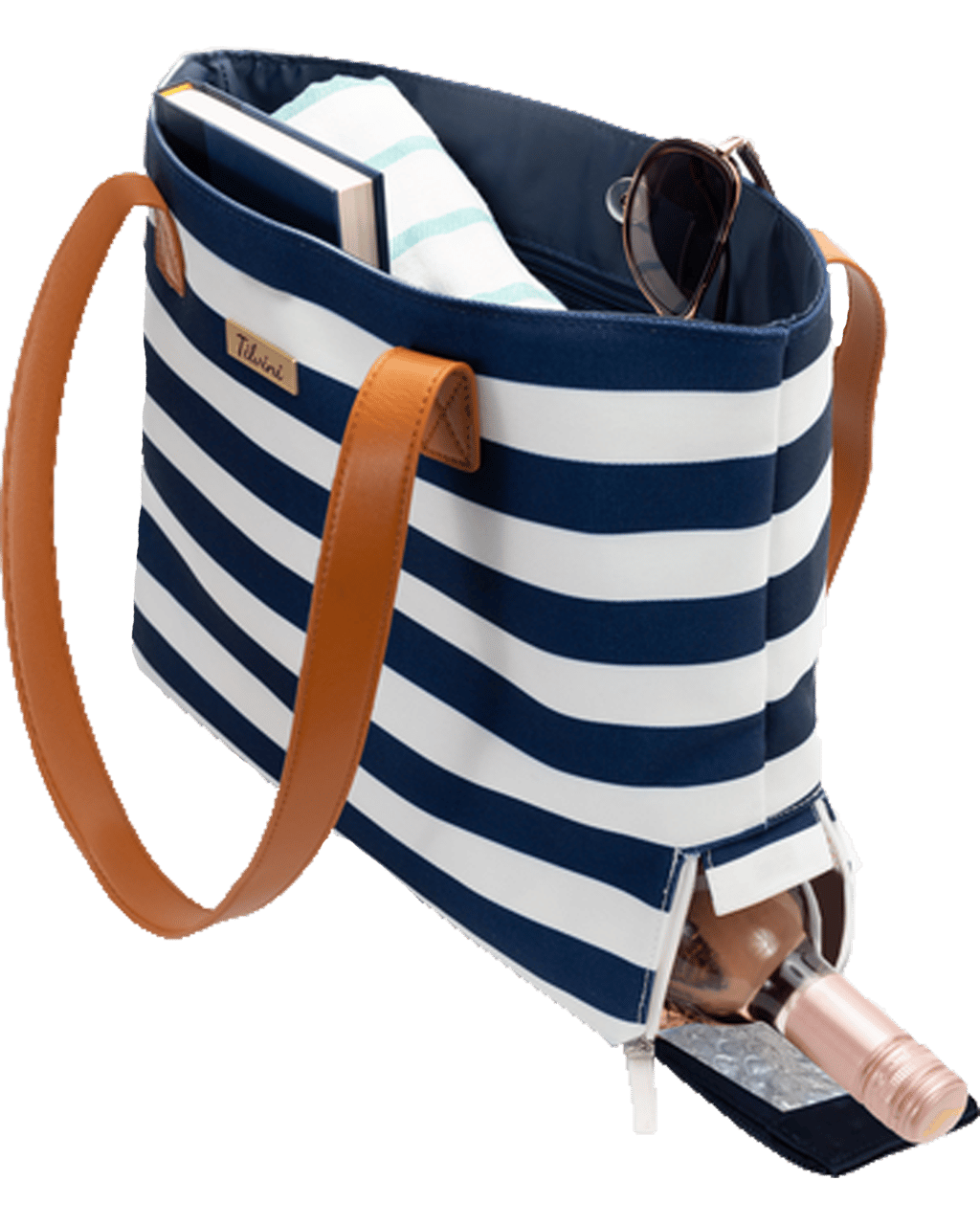 Tilvini Canvas Beach Bag With Wine Pocket Insulated. Pool Tote Travel