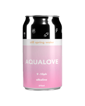  Aqualove Still Alkaline<br>Water 375ml  375ML Water just got a lot more exciting and a whole lot better for our planet! Aqualove's OG 9-10pH alkaline water now in a pretty cool, infinitely recyclable can. Perfect for your next party or social gathering, you can now stay hydrated and ditch the plastic look. Each recycled cardboard carton contains 24 x 375mL cans.