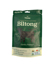  Najobe Biltong Garlic 90g  90G Najobe Biltong has its origins from South Africa, but is produced in the in the pristine Fleurieu Peninsular region of South Australia. With our generations of farming, we select the best beef for our Biltong to ensure you get a premium product each time.<br>From the first bite, it is a Biltong that is like no other. With its soft texture, well balanced spices you will be back for more.<br>Our Biltong is slow dried, to maintain the tenderness and allows the flavour to enrich the meat with the ad