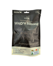  Najobe Biltong Wagyu 90g  90G Najobe Biltong has its origins from South Africa, but is produced in the in the pristine Fleurieu Peninsular region of South Australia. With our generations of farming, we select the best beef for our Biltong to ensure you get a premium product each time.<br>From the first bite, it is a Biltong that is like no other. With its soft texture, well balanced spices you will be back for more.<br>Our Biltong is slow dried, to maintain the tenderness and allows the flavour to enrich the meat. For someth