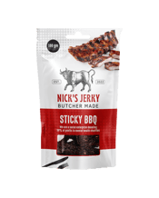  Nick's Jerky Premium Angus<br>Beef Jerky Sticky... 100G Premium Angus Beef Jerky (Sticky BBQ) by Nick's Jerky (100g) Hand Made in Western Australia from Premium Ingredients 50% of profits donated to Mental Health Organisations<br>This flavour tastes just like hickory smoked slow cooked brisketWe are a social enterprise supporting mental health and making Australia’s best beef jerky.<br>We named this business after Adam’s mate Nick, who tragically lost his life to suicide a few years ago. We wanted to do something to make a difference. We are not goin