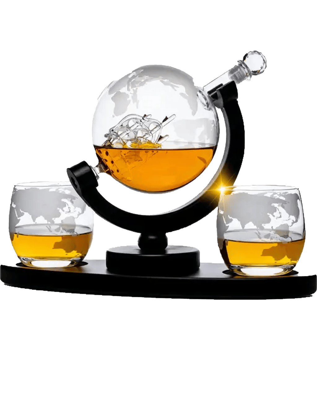 Buy Don Vassie Etched Globe Whisky Decanter Set + 2 Whisky Glasses 10