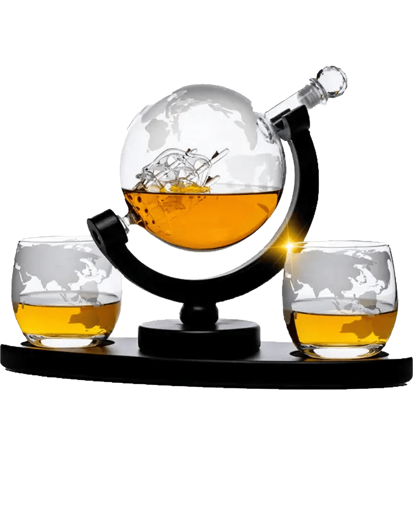 Buy Don Vassie Etched Globe Whisky Decanter Set + 2 Whisky Glasses 10
