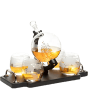  Don Vassie Globe Decanter<br>Set With 4 Glasses... 850ML Travel the Globe: Feeling stuck at home these past couple of years? Been wanting a trip around the world? While we can’t give you those plane tickets you want, we can offer you a chance to savor your favorite drink in an elegantly crafted, hand-blown globe decanter that reflects your burning desire to see everything the world has to offer. To set sail, your globe decanter comes equipped with an intricately designed ship inside it.<br>The Perfect Gift:Perfect as a gift for your partners, families