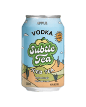 Subtle Tea Apple 330ml 330ML The ‘fun’ one at the party that nobody really knows who they came with, but end up being the first (and last) one on the dfloor.<br />Still (always) unsweetened, but with a slightly sweeter Apple-y finish, our newest addition to the team brings a subtle natural sweetness (but doesn’t get on your nerves later in the night)<br />No added sugar, No yukky flavourings or sweeteners. Lightly caffeinated with a hint of fizz. 4.5%<br />Just real tea, real fruit, Vodka and sparkling water. Yum.