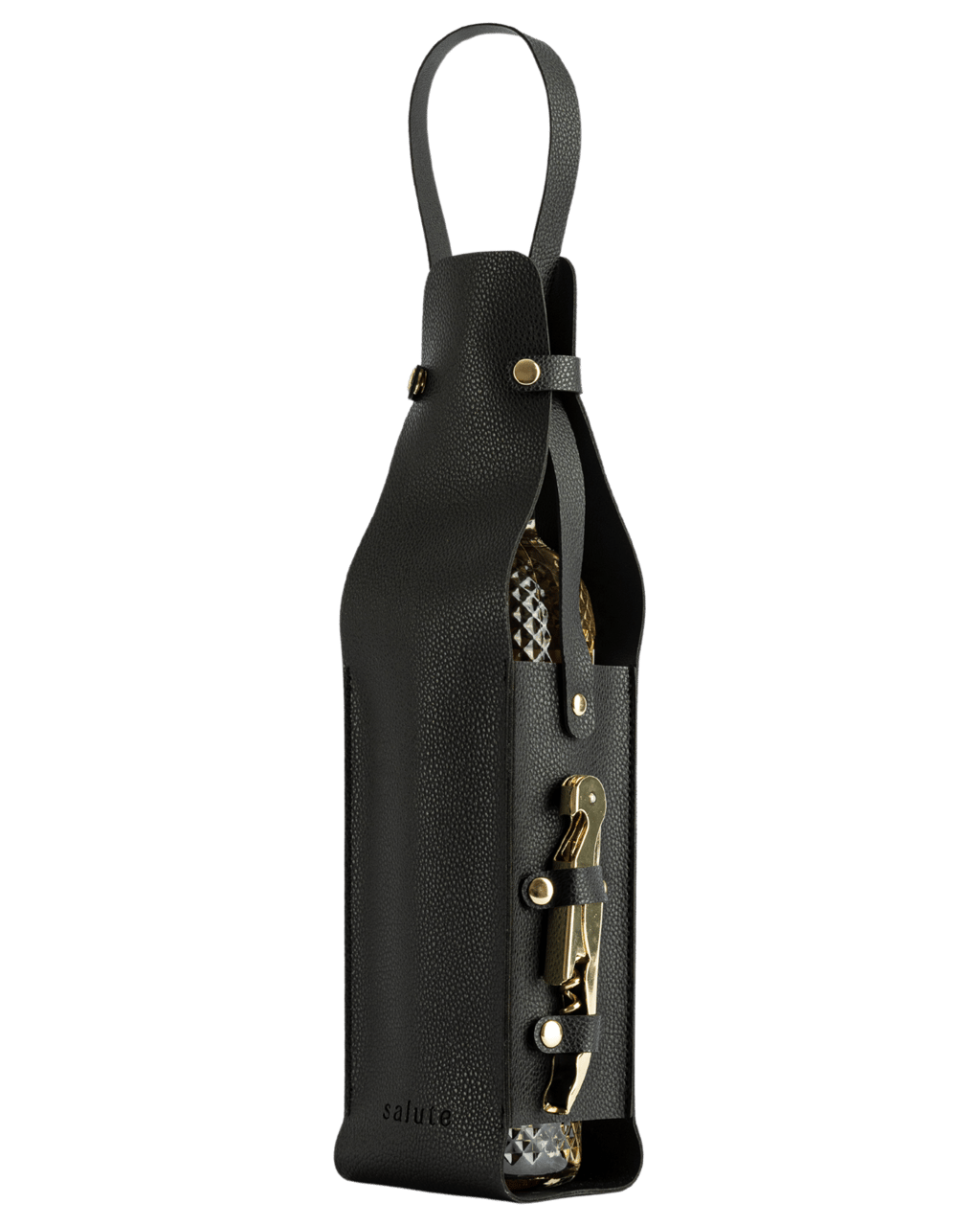 Buy Saluteco Leather Wine Bottle Carrier With Corkscrew Black Online ...