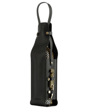 Leather Wine Bottle Carrier with Corkscrew Black