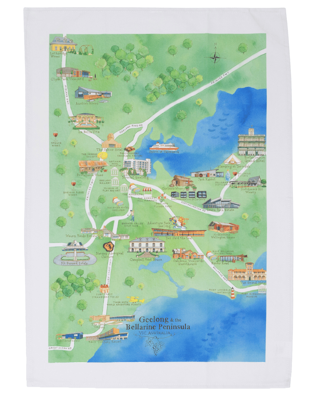 Palatable Tea Towels Geelong & The Bellarine Peninsula Wine Region Map