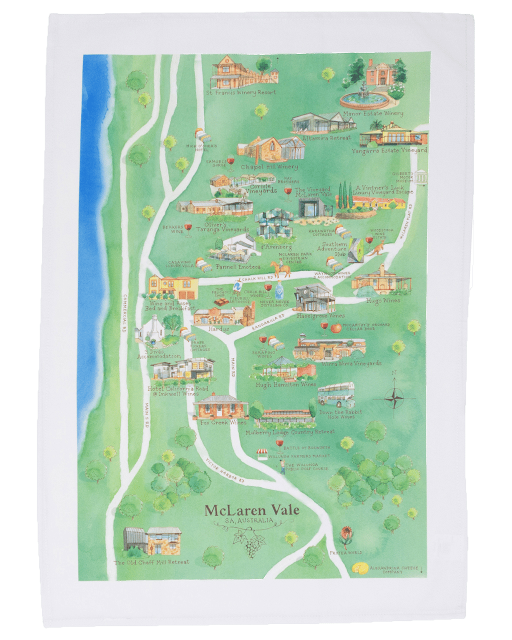 Buy Palatable Tea Towels Mclaren Vale Wine Region Map Tea Towel Set ...
