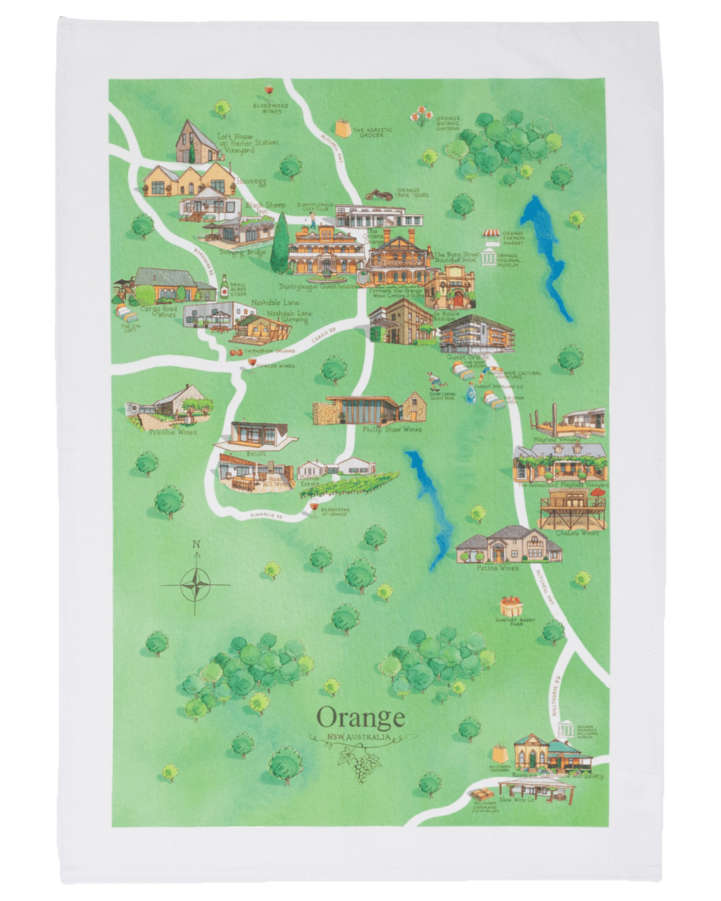 Buy Palatable Tea Towels Orange Wine Region Map Tea Towel Set Of 2 ...