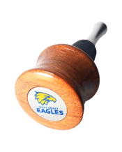  Well Stopped Stopper West<br>Coast Eagles...  "Hey Eagles, hey Eagles, hey Eagles, hey Eagles<br>We're flying high, we're flying high<br>We're flying high, we're flying high<br>We're the Eagles, the West Coast Eagles..."<br>The Eagles...Woosha...NitNat...Simmo...this wine spirit bottle stopper is made in Australia. The timber used is native timbers locally sourced. The stainless steel is grade 316 food rated, the rubber seals are also food rated and will not break down over time!<br>You can choose either cone shaped (WSS-01) or tear drop sh