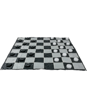  Jenjo Games Giant Size<br>Plastic Outdoor...  Mega Checkers<br>Specifications:<br>12 Black Checker Pieces 12 White Checker Pieces<br>Checker Height: 3.5cm<br>Base Diameter: 10cm<br>6 Plastic Rods For Making Kings<br>1.5m x 1.5m nylon mat 15cm Squares<br>Made From Polyethylene Plastic<br>Rules Included<br>Our Mega Checkers set is ideal for outdoor fun at events, parties or even in your own backyard.<br>It is a fun &amp; competitive game for all ages to enjoy.<br>The Checker pieces are made from a strong and durable plastic that is UV protect