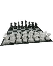  Jenjo Games Giant Size<br>Plastic Outdoor Chess...  Giant Chess<br>Specifications:<br>16x Black Chess Pieces<br>16x White Chess Pieces<br>3m x 3m Nylon Chess Mat With 30cm Squares<br>Largest Piece Measures: 62cm (King)<br>Smallest Piece Measures: 40cm (Pawn)<br>Made From Polyethylene Plastic<br>Rules Included<br>Overall Weight: 31kg<br>Our Giant Chess set is ideal for outdoor fun at events, parties or even in your own backyard.<br>It is a fun competitive game for all ages to enjoy.<br>The Chess pieces are made from a strong and durable plastic th