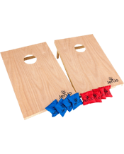  Jenjo Games Cornhole Boards<br>& Corn Bags Toss Game...  Cornhole<br>Specifications:<br>Carry Bag Included<br>2 x Plywood Cornhole Boards<br>4 x Red Cornhole Bags<br>4 x Blue Cornhole Bags<br>Sturdy Legs With Strong Wingnuts<br>Rules Included<br>Cornhole Board Diamention: 92cm L, 60cm W, 30cm H<br>Recommended Ages: 3<br>Challenge your friends and family with a game of Cornhole.<br>Cornhole is a competitive game which requires some great throwing skills.<br>To start the game line both boards 8m apart opposite eachother.<br>Players take turns throwing t