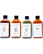  Old Bones Chilli Co The<br>Foursome  200ML The new and improved Foursome now features our Peri Peri! Stock your pantry with the good stuff and treat yourself to 4 full sized bottles of our best selling Old Bones Chilli Co&nbsp;sauces.&nbsp;Impress your mates and dates with a sauce for&nbsp;any&nbsp;dish, cuisine&nbsp;or occasion.<br><br /><br />Enjoy:<br><br /><br />1 x 200mL Smoked Garlic Chilli Sauce<br><br /><br />Perfectly balanced with a meaty garlic punch, this is a full flavoured sauce with a mild palatable burn. Your one stop sho