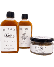  Old Bones Chilli Co The Hot<br>Bird  200ML Enjoy the Hot Bird summer you deserve! From wings, to Portuguese burgers and a good ol'&nbsp;BBQ chook we have a condiment for it all and more, your imagination is the limit.<br><br />The Hot Bird bundle features:<br><br />1 x 200mL Peri Peri (New!)<br><br />Made using a blend of Australian grown Cayenne and Birds-Eye chillies, Old Bones Peri Peri packs in the heat while remaining deliciously flavoursome with our house-made charcoal infused oil, balanced with tangy citrus flavours and seasoned w
