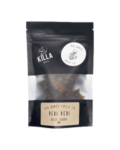  Old Bones Chilli Co Beef<br>Jerky Peri Peri 50g  50G Peri Peri, not just for chicken!Treat your tastebuds with our latest Killa Jerky Co. collab and enjoy tangy citrus flavours, our secret blend of herbs and spices and a subtle charcoal flavour throughout. Made with 100% Aussie A-grade beef and mild in heat, you'll easily smash this all in one go.