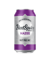  Bentspoke Brewing Co. Hazee<br>Pale Ale 375ml  375ML This hazy is light and fruity, like the touch of a summer breeze as you relax in a sunny paradise. Notes of coconut, banana, guava, and passionfruit sorbet tease your senses, whisking you away to a far-off oasis. But when you open your eyes, you’re right here in Canberra, enjoying a sessionable and approachable Hazee.