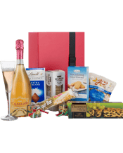 Interhampers Sparkling<br>Occasion Giftbox... 750ML Stylish Designer Gift Box With Contrast Bow<br>T'Gallant Moscato 750mL<br>Walkers Shortbread Shapes 60g<br>JC Quality Foods BBQ Mix 150g<br>Lindt Chocolate 100g<br>Thornton & Wild Fruit Cake 170g<br>Nougat Bar With Nuts 90G<br>Simply Wize Wafer Crackers 100g.
