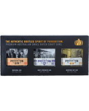  Prohibition Liquor Co.<br>Original Gin... 300ML Prohibition’s Original Spirits Range Gift Pack. Each pack contains 3x100mL bottles of Prohibition’s award-winning specialty spirits, beautifully presented in the same unique and iconic bottle design, now in mini! Includes: Prohibition Original Gin (42%), Prohibition Navy Strength Gin (58%) and Prohibition Bathtub Cut Gin (69%).