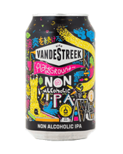  Bier Vandestreek Playground<br>Non Alcoholic Ipa... 330ML Vandestreek Playground IPA is an award winning alcohol free craft IPA brewed in Utrecht. A blend of American hops including Mosaic Citra, Cascade and Columbus delivers bright citrus, peach and tropical fruit aromas. A balanced malt body supports a rounded bitterness, creating a full-flavoured IPA experience with less than 0.5 ABV.