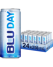  Blu Energy Drink Blu Day<br>250ml  250ML BLU Energy Drink BLU DAY 250ml (24 pack).<br> Bold Energy, Global Sensation, Just Landed in Australia! Get ready to power up with BLU Energy Drink BLU DAY – the ultimate energy boost loved around the globe! Sold in over 30 countries and trusted by millions, BLU delivers a smooth, invigorating taste that’s perfectly balanced with energy and flavour. Whether you’re hitting the gym, crushing deadlines, or partying with friends, BLU has your back. Each can is packed with caffeine, taurine, and essen