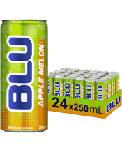  Blu Energy Drink Apple Melon<br>250ml  250ML BLU Energy Drink Apple Melon 250ml (24 pack).<br> Bold Energy, Global Sensation, Just Landed in Australia! Get ready to power up with BLU Energy Drink Apple Melon – the ultimate energy boost loved around the globe! Sold in over 30 countries and trusted by millions, BLU delivers a smooth, invigorating taste that’s perfectly balanced with energy and flavour. Whether you’re hitting the gym, crushing deadlines, or partying with friends, BLU has your back. Each can is packed with caffeine, taurine, a