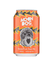  Moon Dog Stone Fruit Sour<br>Ale 330ml  330mL This sour ale is loaded with the juiciest peaches and nectarines we could find with a perfectly tart finish. Sharon Stone Fruit is fresh, light and seriously fruity drinking. It's sessionable, approachable and refreshing as anything, a slice of summer in a can!