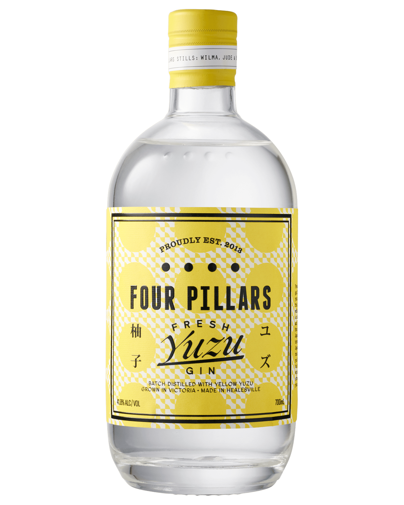 A bottle of Four Pillars Yuzu Gin, which has bright citrus flavours