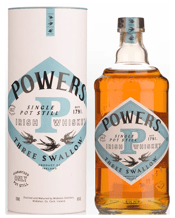  Powers Three Swallows<br>Whiskey 700ml  700ML Produced at the famed Midleton Distillery in County Cork, Three Swallow is crafted from a mash of malted and unmalted barley, then triple distilled in traditional copper pot stills before being matured in 2nd and 3rd fill Bourbon barrels. Finally, it receives a finishing in aged sherry casks. It is intended as a modern representation of what the original Powers tasted like back in the days of John’s Lane distillery. But to confuse matters slightly, it's been released at two different ABVs: 43.2%