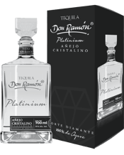 Tequila Don Ramón Platinium<br>Añejo Cristalino... 700mL Appearance: Soft and bright straw colour, medium bodied Nose: Woody tequila, with sensations that evoke nuts, subtle notes of vanilla and cinnamon Taste: Soft alcohol sensation, with delicate notes of wood, vanilla, nuts and spices, with a long stay in the mouth that invites to be taken alone.