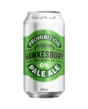 Hawkesbury Brewing Co<br>Prohibition Pale... 375ML Bright and full bodied with citrus and tropical notes, Prohibition is brewed naturally with premium ingredients to tease out the maximum range of flavours.<br>With 0.2% alcohol and low in calories, Prohibition is the perfect pale ale to enjoy anywhere, anytime