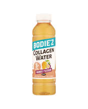  Bodiez Collagen Water Mango<br>Passion 500ml  500ML BODIE*Z Collagen Mango Passion is a refreshing, low-calorie collagen drink designed to support healthy hair, skin, nails, and joints, with 5g of collagen and a tasty Mango Passion flavour that fits perfectly into your daily wellness routine.