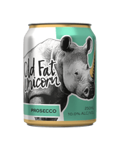  Old Fat Unicorn Prosecco<br>Cans 250ml  250ML A wine with the pizazz of a unicorn, but the serious expression of a rhino, it will charge the palate with a surprising blend of citrus floral aromas and crisp fresh fruit flavours. Dazzling not just to the eye but to every sense. Perfect for your next occasion at home or on the go.