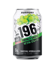 Suntory -196 Double Grape<br>Can 330ml 330ML -196 Double Grape is an alcoholic premix made from shochu, vodka & soda. It uses Suntory’s unique Freeze Crush Technology™ that freezes and crushes real fruit to capture every bit of all-natural bold grape flavour. A whole grape is frozen, crushed and infused in spirits to maintain its unique fully fruit flavour and then added to Shochu, Vodka & Soda. With 0 grams of sugar and only 112 calories per can, -196 is the perfect drink option for your party.