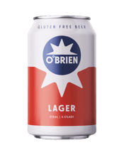  Obrien Brewing Lager Cans<br>375ml  375ML This classic O’Brien Lager has been slowly brewed to deliver a full-bodied brew with a crisp and refreshing edge. Using a blend of three hops varieties to bring distinct floral aromas and an approachable firm bitterness.