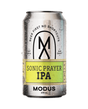 Modus Sonic Prayer Ipa Cans<br>375ml  375ML This is an award-winning IPA with a hoppy profile you’ll fall in love with. Expect aromas of citrus and tropical fruit, followed by a malty body with a hint of bitterness at the end.