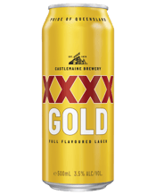  Xxxx Gold Can 500ml  24x500mL Mid strength meets full flavour. Golden Cluster hops brewed with the finest ingredients to give the lager its signature taste - a smooth, balanced flavour and body, complemented by mild bitterness. As soon as it hits your lips, you'll know exactly why it's a favourite with Aussies everywhere - and what we mean when we say it's Good as Gold.