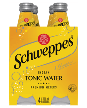  Schweppes Tonic Water 300ml  4 x 300mL Crafted with juicy lemons, oranges and quinine, Schweppes Classic Mixers Indian Tonic Water 4 x 300mL delivers a hit of freshness whether enjoyed straight or used as a mixer. It's a classic in a gin and tonic with your preferred gin, or mixed with lemon or lime juice. Schweppes Classic Mixers Indian Tonic Water is distinctively delicious.