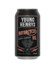  Young Henrys Motorcycle Oil<br>Porter Can 375ml  375mL Young Henrys Motorcycle Oil is a smooth, hoppy, black beer with mild bitterness, roughly based on a hopped-up American porter. Originally brewed as a small batch in 2017 it’s back in black by popular demand, bigger and bolder as this year’s YH Winter release. Best served loud.