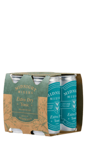  Midnight Mixers Extra Dry<br>Tonic Can 200ml  200ML A pared-back version of the Classic Dry, this is also crafted with the best quinine along with lemon and blood-orange essences, but has reduced sweetness. Using fruit sugars only, the Extra Dry Tonic allows the character of any spirit to shine through.