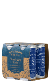  Midnight Mixers Classic Dry<br>Tonic Can 200ml  4800ML Seriously delicious, the Classic Dry Tonic is a bold, zesty, premium Indian tonic water crafted using lemon and blood-orange essences and the best natural quinine. Citrussy, aromatic and with just the right amount of bitterness, our this works brilliantly on its own or with any quality spirit.