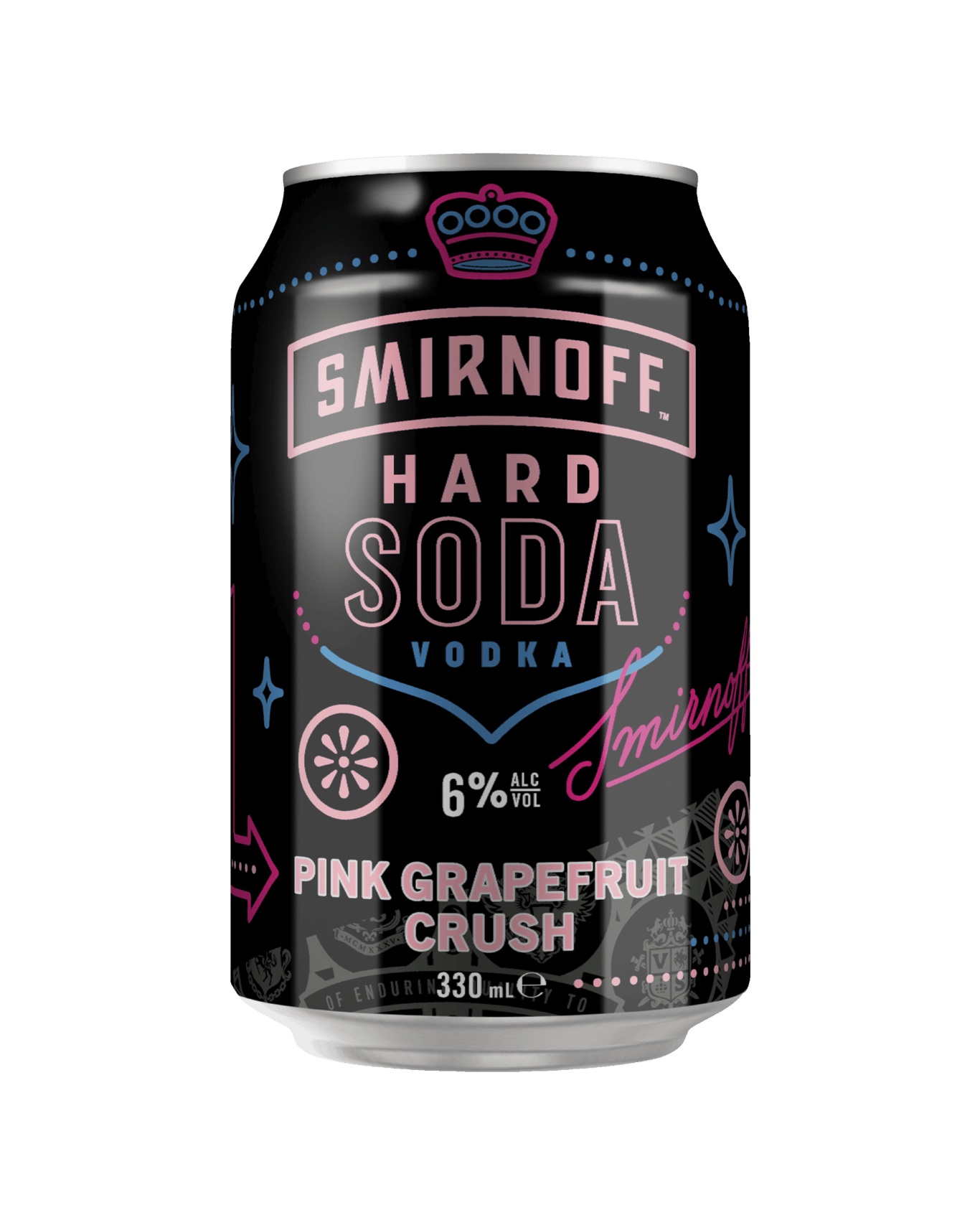 A can of Smirnoff Hard Soda Pink Grapefruit Crush