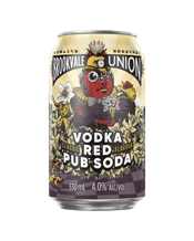 Brookvale Union Vodka Red<br>Pub Soda Cans... 330ML Vodka Red Pub Soda in a convenient 330mL can. Elevate your beverage experience with the crisp and refreshing taste of this exceptional concoction. Crafted with the finest vodka, paired harmoniously with the effervescence of soda, every sip is a celebration of flavour. Whether you're unwinding after a long day or gathering with friends for a memorable evening, Vodka Red Pub Soda is your ideal companion. Its compact single-can packaging ensures that you can enjoy its vibrant profile anytime, anywh