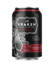  The Kraken Spiced Rum & Cola<br>Cans 330ml  330ML The Kraken Black Spiced Rum is born from the depths of the Caribbean Sea, named after the beast, the myth, the legend that is The Kraken. The Kraken Rum’s bold, rich and smooth flavour has been impeccably paired with cola to transform your at home drinking experience. Bar quality served at home.