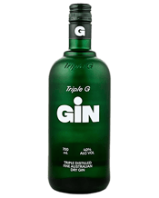  Triple G Gin Australian Dry<br>Gin 700ml  700ML Triple G Gin is well-rounded and 100% Australian. This award-winning, everyday gin drinks like a cross between Hendricks and Tanqueray. Created by chefs turned distillers, Triple G Gin is dry and herbaceous with light notes of spruce, backed with a blush of citrus and pepperiness from coriander seed. Known for its drinkability and elegance on the palate, due to it being triple distilled, charcoal filtered and sourcing quality Australian grown traditional recipe botanicals. Triple G Gin is an eve