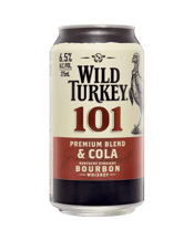  Wild Turkey 101 Bourbon And<br>Cola Can 375ml  375ML Wild Turkey 101 Premium combines sweet vanilla notes with bold earthy characters to give it a refreshing body and smooth finish. Its perfectly aged bourbon flavours carry through with a higher proof. Best servedicy cold or on the rocks.